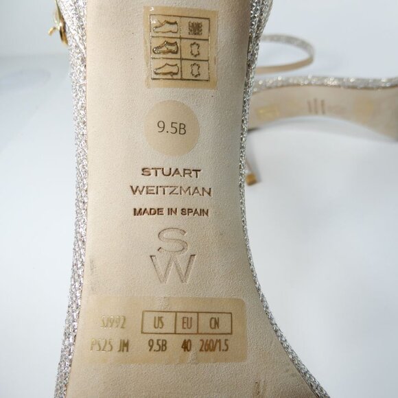 STUART WEITZMAN Nudist Heels Ankle Strap SANDALS Sz 9.5 Poudre Metallic NEW $525 - Picture 13 of 15